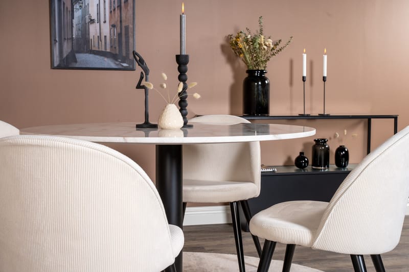 Estelle Matgrupp 106 cm Rund med 4 Velvet stolar - Beige - Products - Möbler - Bord & matgrupp - Matgrupp