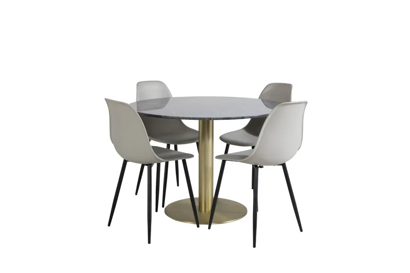 Estelle Matgrupp 106 cm Rund med 4 Polar stolar, Svart/Guld