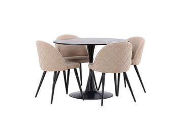 Glade Matgrupp 100 cm Rund med 4 Velvet stolar - Beige - Products - Möbler - Bord & matgrupp - Matgrupp