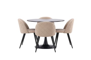 Glade Matgrupp 100 cm Rund med 4 Velvet stolar - Beige - Products - Möbler - Bord & matgrupp - Matgrupp