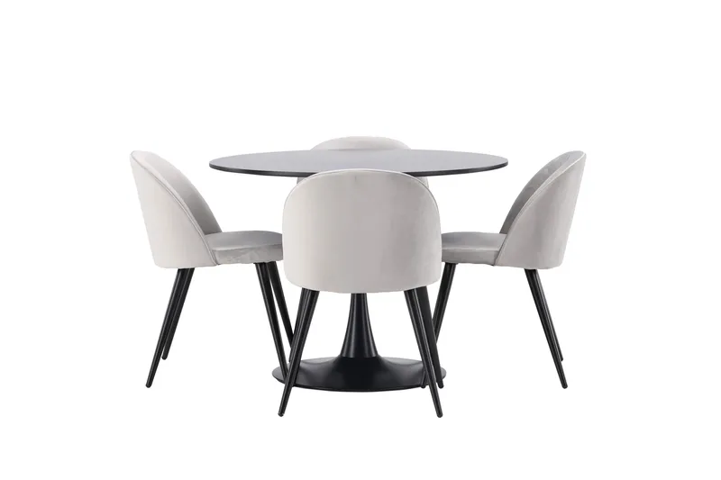 Glade Matgrupp 100 cm Rund med 4 Velvet stolar, Svart
