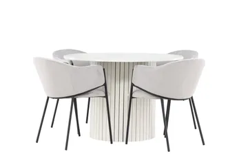 Härön Matgrupp 110 cm Rund med 4 Evelina stolar - Vit/Grå - Products - Möbler - Bord & matgrupp - Matgrupp