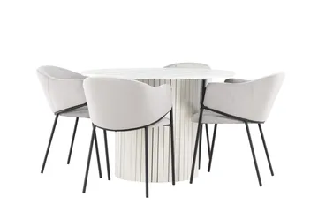 Härön Matgrupp 110 cm Rund med 4 Evelina stolar - Vit/Grå - Products - Möbler - Bord & matgrupp - Matgrupp