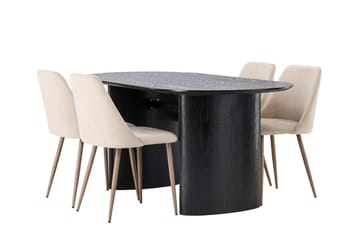 Isolde Matgrupp 180 cm Oval med 4 Night Stolar - Svart - Products - Möbler - Bord & matgrupp - Matgrupp