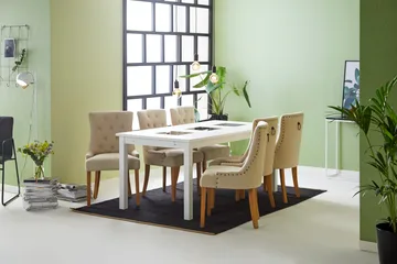 Jasmin Matgrupp Vit med 6 st Viktoria Fåtöljer - Beige/Vintageben - Products - Möbler - Bord & matgrupp - Matgrupp