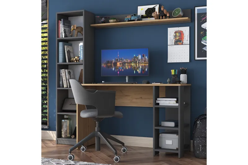 Eireann Skrivbord 45x160 cm - Valnöt/Antracit - Products - Möbler - Bord & matgrupp - Kontorsbord - Datorbord