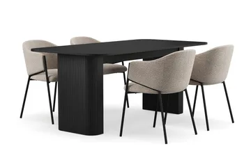 Kopparbo Matbord 180-240 cm Förlängningsbart med 4 Filip Matstolar - Svart / Taupe Bouclé - Products - Möbler - Bord & matgrupp - Matgrupp