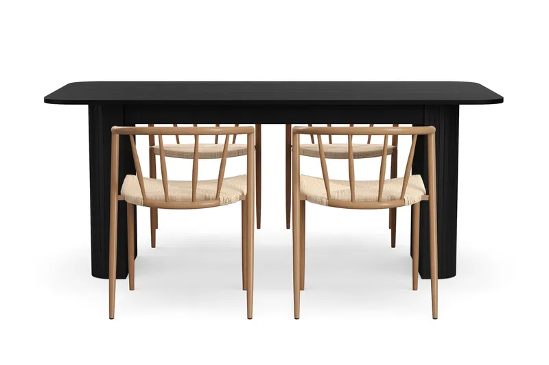 Kopparbo Matbord 180-240 cm Förlängningsbart med 4 Winston Matstolar - Svart / Beige / Metallben Ek - Products - Möbler - Bord & matgrupp - Matgrupp