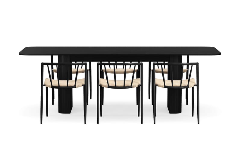 Kopparbo Matbord 180-240 cm Förlängningsbart med 6 Winston Matstolar - Svart / Beige / Metallben Svart - Products - Möbler - Bord & matgrupp - Matgrupp