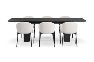 Kopparbo Matbord 200-260 cm Förlängningsbart med 6 Filip Matstolar - Svart / Vit Bouclé - Products - Möbler - Bord & matgrupp - Matgrupp