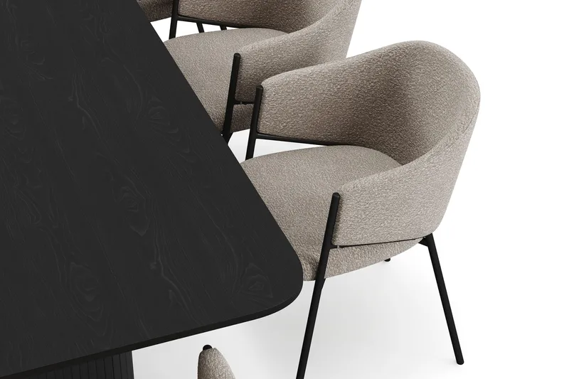 Kopparbo Matbord 200-260 cm Förlängningsbart med 8 Filip Matstolar - Svart / Taupe Bouclé - Products - Möbler - Bord & matgrupp - Matgrupp