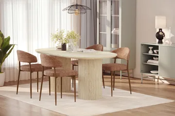 Kopparbo Matbord Travetin utseende med 4 st Jairam Matstolar - Beige - Products - Möbler - Bord & matgrupp - Matgrupp