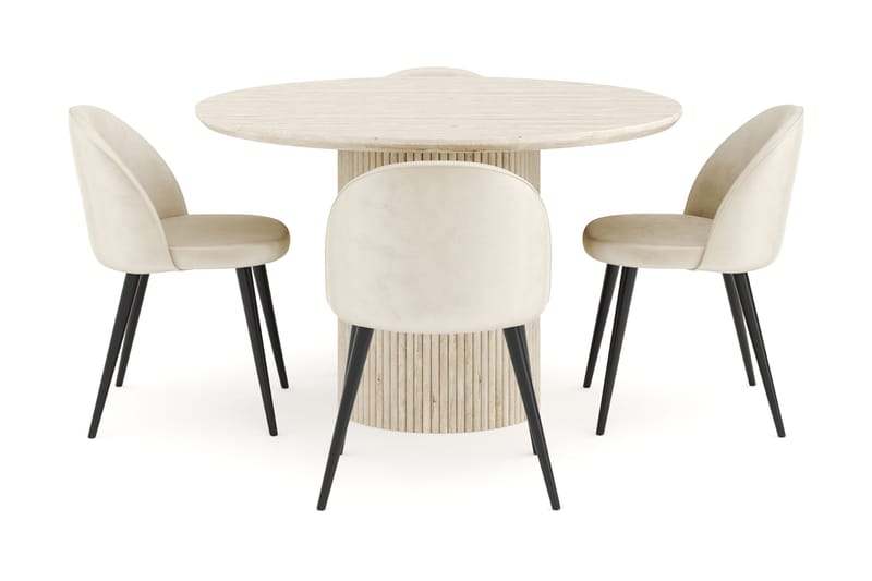 Kopparbo Matgrupp 120 cm Rund med 4 Valeri Sammetsstolar - Travetin - Products - Möbler - Bord & matgrupp - Matgrupp