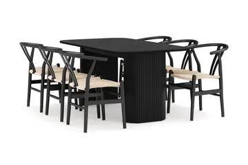Kopparbo Matgrupp 160 cm med 6 Dastoori Matstol - 2220067-6,2229297-1 - Svart - Products - Möbler - Bord & matgrupp - Matgrupp