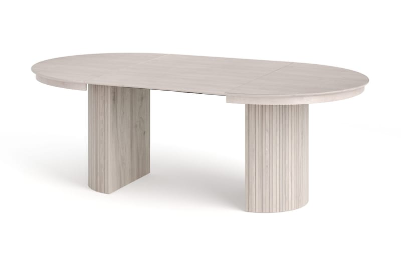 Kopparbo Matgrupp Förlängningsbart runt 120-220 cm Vitlaserad med 4 Amelia Matstolar med Dyna - Vitlaserad/Beige - Products - Möbler - Bord & matgrupp - Matgrupp