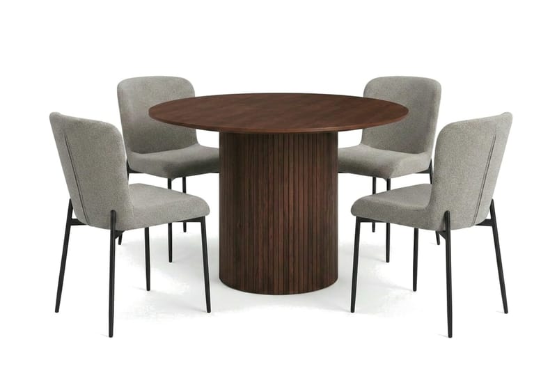 Kopparbo Matgrupp runt 110 cm Valnöt med 4 Elsie Matstolar - Valnöt/Ljusgrå - Products - Möbler - Bord & matgrupp - Matgrupp