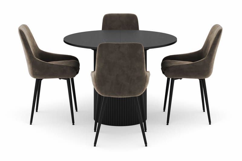 Kopparbo Rund Matgrupp 106-156cm med 4 Alsarp Matstolar - Svart - Products - Möbler - Bord & matgrupp - Matgrupp