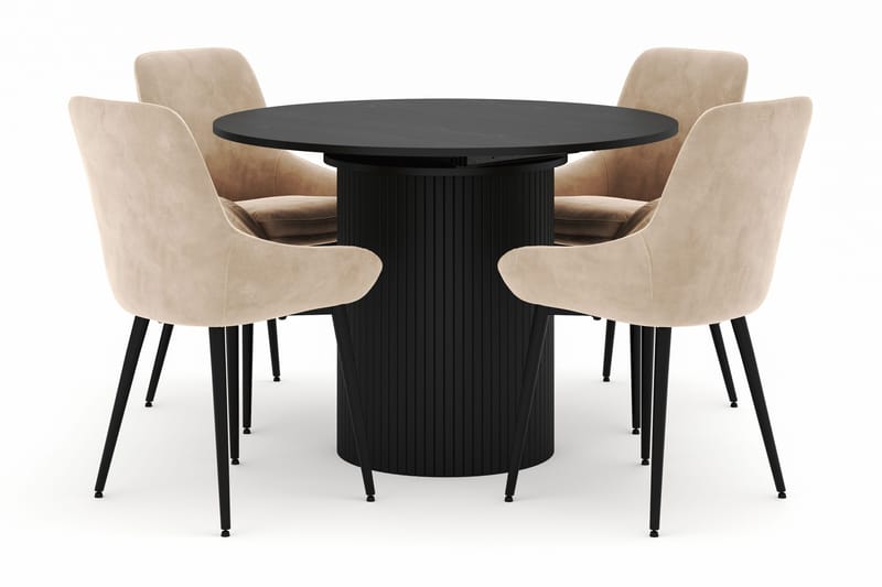 Kopparbo Rund Matgrupp 106-156cm med 4 Alsarp Matstolar, Svart