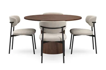 Kopparbo Runt Matbord 120 cm med 4 Lucy Matstolar - Mörkbrun / Greige Bouclé / Metallben Svart - Products - Möbler - Bord & matgrupp - Matgrupp