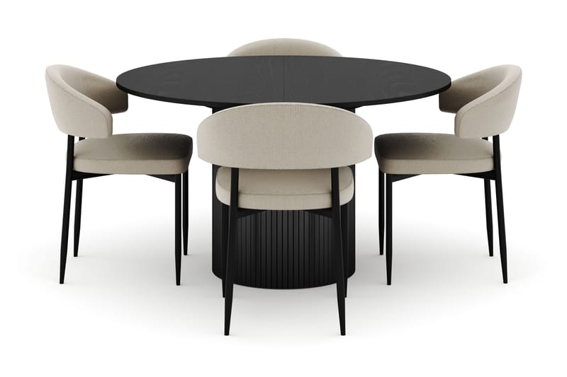 Kopparbo Runt Matbord 130 cm Förlängningsbart med 4 Sawako Stolar - Svart - Products - Möbler - Bord & matgrupp - Matgrupp