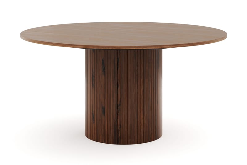 Kopparbo Runt Matbord 150 cm med 6 Nibe Plus Matstolar - Valnöt / Vit Bouclé / Metallben Valnöt - Products - Möbler - Bord & matgrupp - Matgrupp