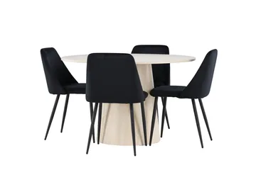 Lanzo Matgrupp 120 cm Rund med 4 Night stolar - Whitewash/Svart - Products - Möbler - Bord & matgrupp - Matgrupp