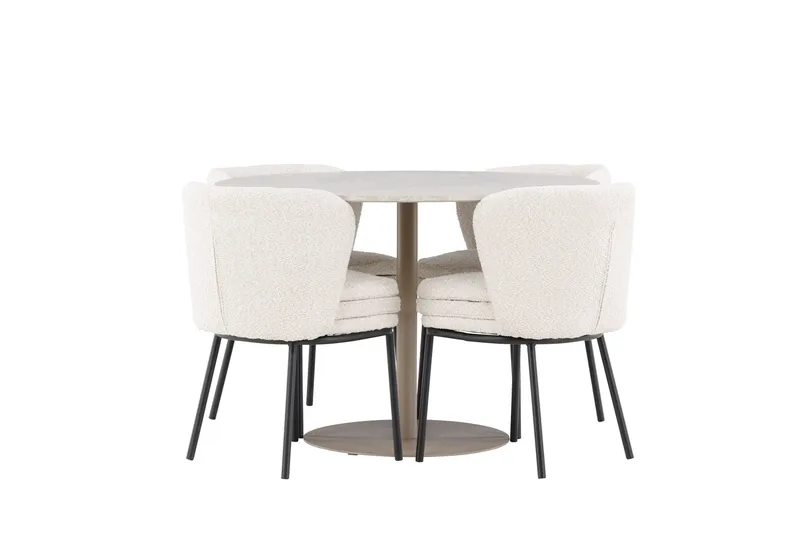 Lycke Matgrupp 110 cm Rund med 4 Agnes stolar, Beige/Vit
