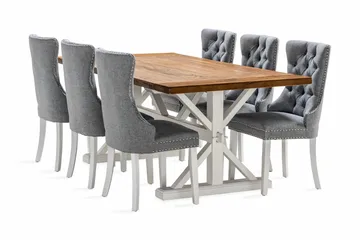 Lyon Förlängningsbar Matgrupp 200 cm inkl 6 Bergviken Stolar - Brun/Vit - Products - Möbler - Bord & matgrupp - Matgrupp