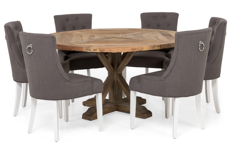 Lyon Matgrupp Ø150 cm Rund med 6 st Viktoria Stolar, Vintage Alm/Grå/Vit