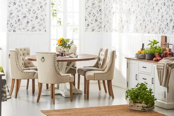 Lyon Matgrupp Ø150 cm Rund med 6 st Viktoria Stolar - Vintage Natur / Vit / Beige - Products - Möbler - Bord & matgrupp - Matgrupp