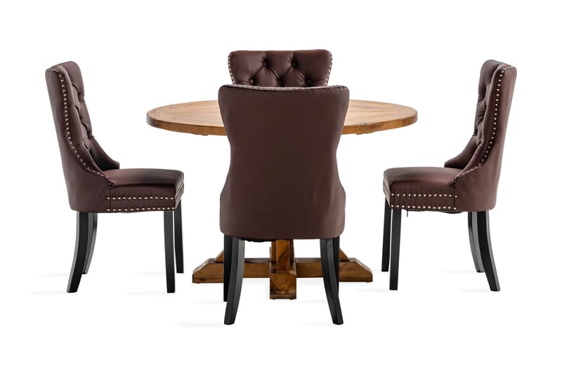 Lyon Matgrupp 120 cm Rund inkl 4 Bergviken Stolar Konstläder - Brun - Products - Möbler - Bord & matgrupp - Matgrupp