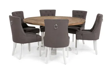 Lyon Matgrupp Runt med 6 Viktoria Stol - Vit/Grå - Products - Möbler - Bord & matgrupp - Matgrupp