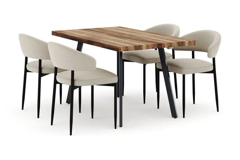 Marcelen Matbord Förlängningsbart med 4 Sawako Stolar, Brun