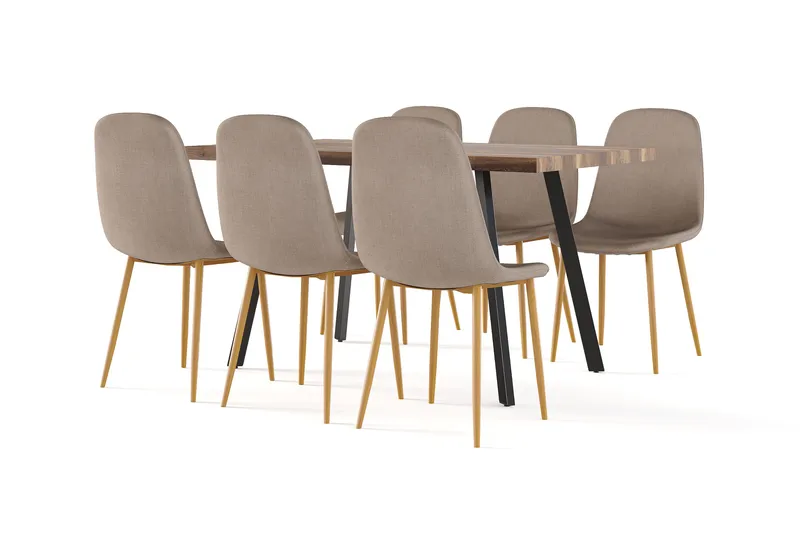 Marcelen Matbord Förlängningsbart med illäggsskiva +  6 st Nibe stol brun med ek ben - Brun - Products - Möbler - Bord & matgrupp - Matgrupp