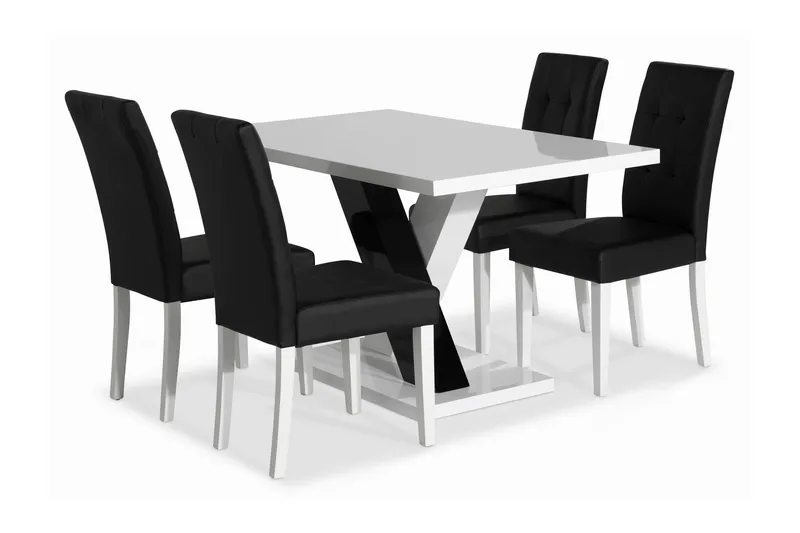 Cesi Matgrupp 140 cm med 4 Viktor Stol - Vit/Svart/Svart PU - Products - Möbler - Bord & matgrupp - Matgrupp