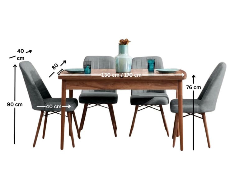 Teral Matgrupp Förlängningsbar 130-170 cm med 4 Stolar - Products - Möbler - Bord & matgrupp - Matgrupp