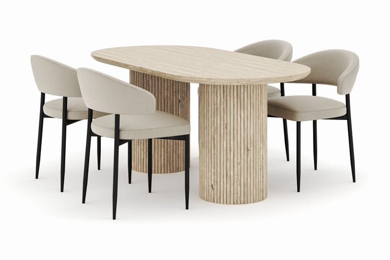 Uppveda Ovalt Matbord 180x90 cm med 4 Sawako Stolar, Beige