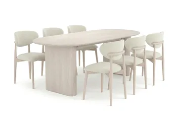 Noira Matgrupp rektangulärt 220 cm Vitlaserad med 6 Molly Matstolar, Vitlaserad