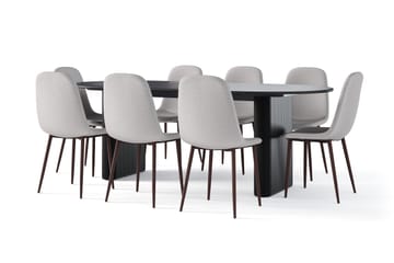 Noira Ovalt Matbord 220 cm Svart +  8 st Nibe stol grå med valnöt ben - Svart/Grå - Products - Möbler - Bord & matgrupp - Matgrupp