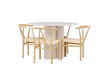 Olivia Matgrupp 110 cm Rund med 4 Alfons stolar - Beige/Beige - Products - Möbler - Bord & matgrupp - Matgrupp