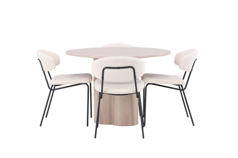 Olivia Matgrupp 110 cm Rund med 4 Chico Stolar - Whitewash - Products - Möbler - Bord & matgrupp - Matgrupp