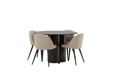 Olivia Matgrupp 110 cm Rund med 4 Velvet stolar - Beige - Products - Möbler - Bord & matgrupp - Matgrupp