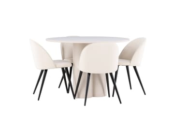 Olivia Matgrupp 110 cm Rund med 4 Velvet stolar - Beige/Beige - Products - Möbler - Bord & matgrupp - Matgrupp