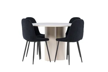 Olivia Matgrupp 110 cm Rund med 4 Polar stolar - Beige/Svart - Products - Möbler - Bord & matgrupp - Matgrupp