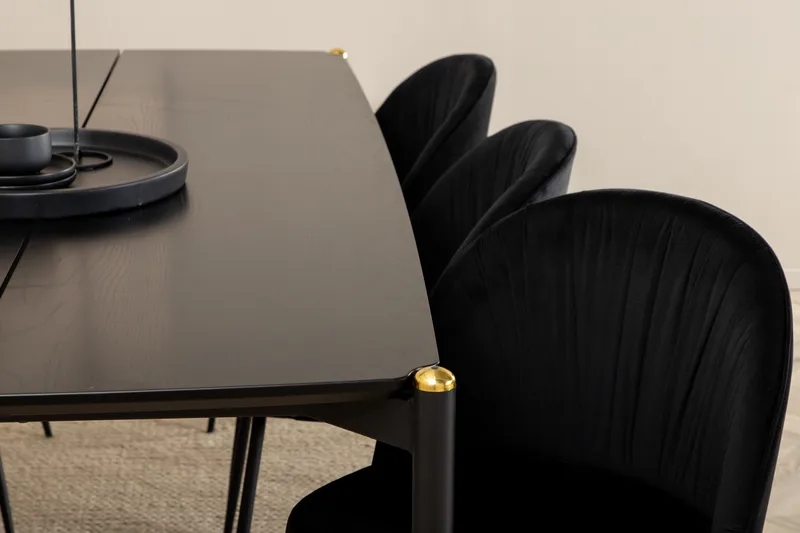 Pelle Matgrupp 190 cm Rektangulär med 6 Wrinkles stolar - Svart - Products - Möbler - Bord & matgrupp - Matgrupp