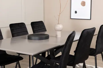 Penny Matgrupp 190 cm inkl 6 Robin Sammetsstolar - Grå/Svart - Products - Möbler - Bord & matgrupp - Matgrupp