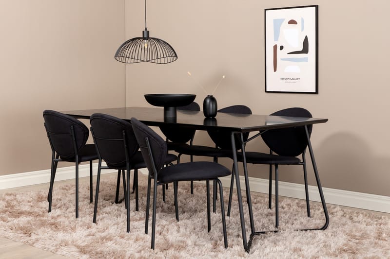 Petra Matgrupp 190 cm Rektangulär med 6 Vault stolar - Svart - Products - Möbler - Bord & matgrupp - Matgrupp