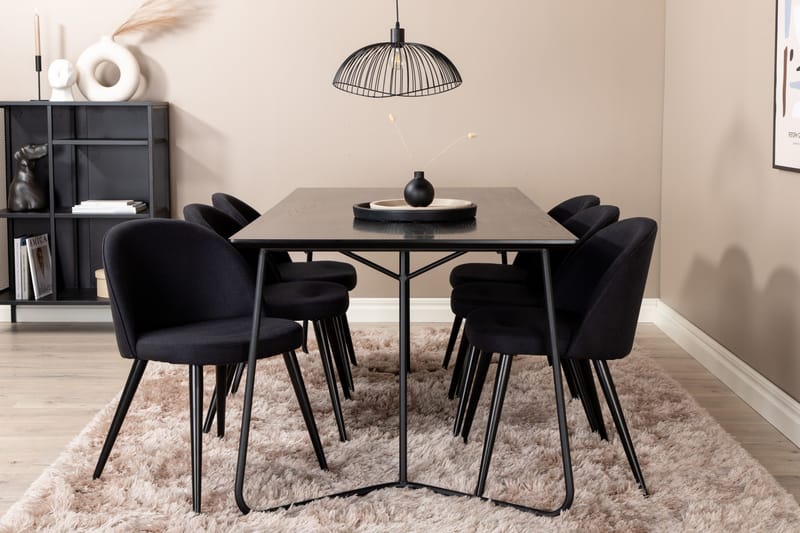 Petra Matgrupp 190 cm Rektangulär med 6 Velvet stolar - Svart - Products - Möbler - Bord & matgrupp - Matgrupp
