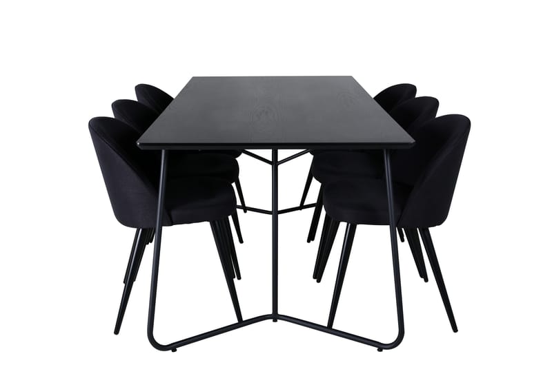 Petra Matgrupp 190 cm Rektangulär med 6 Velvet stolar, Svart