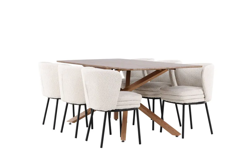 Piazza Matgrupp 180 cm Rektangulär med 6 Agnes stolar, Mocca/Vit